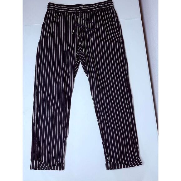 FOREVER 21 Men Navy Blue White Striped Pants Size M Drawstring - Picture 5 of 12